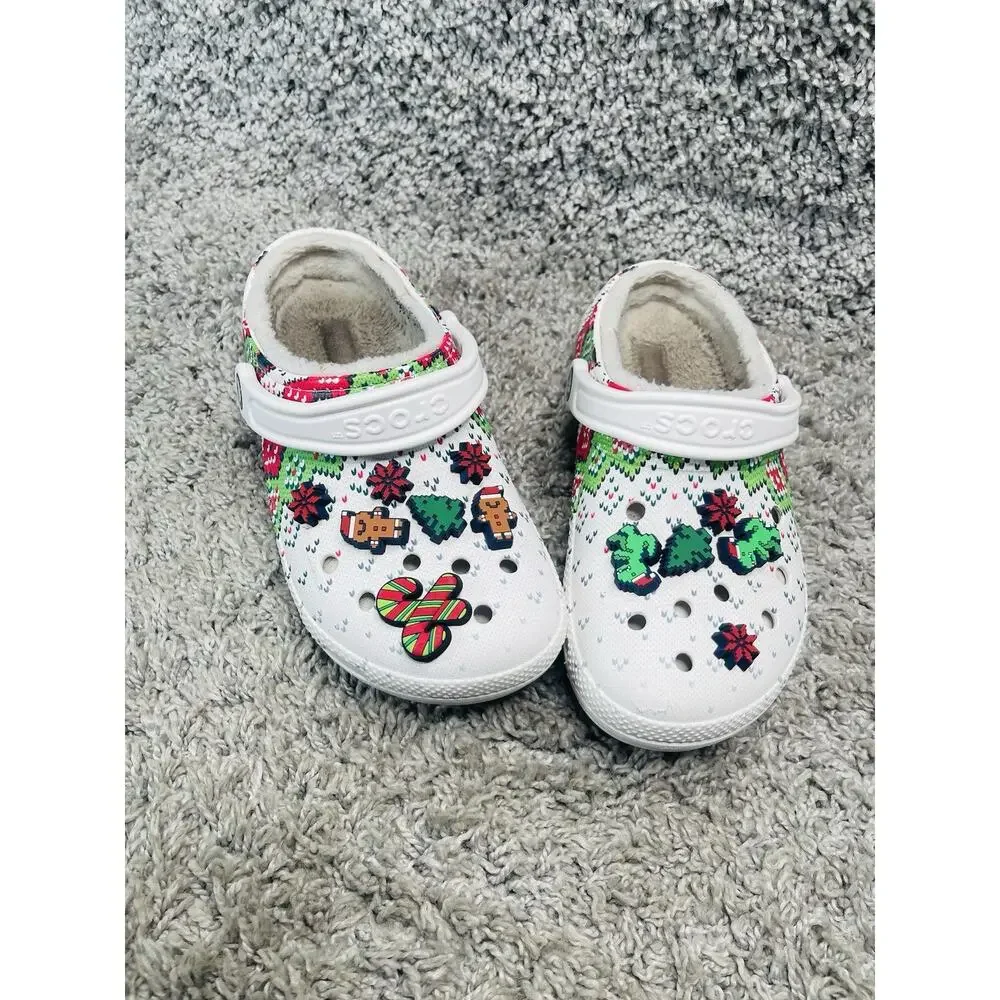 Crocs Classic Lined Holiday Christmas Charm Clogs Womens Size 7 Men Size 5